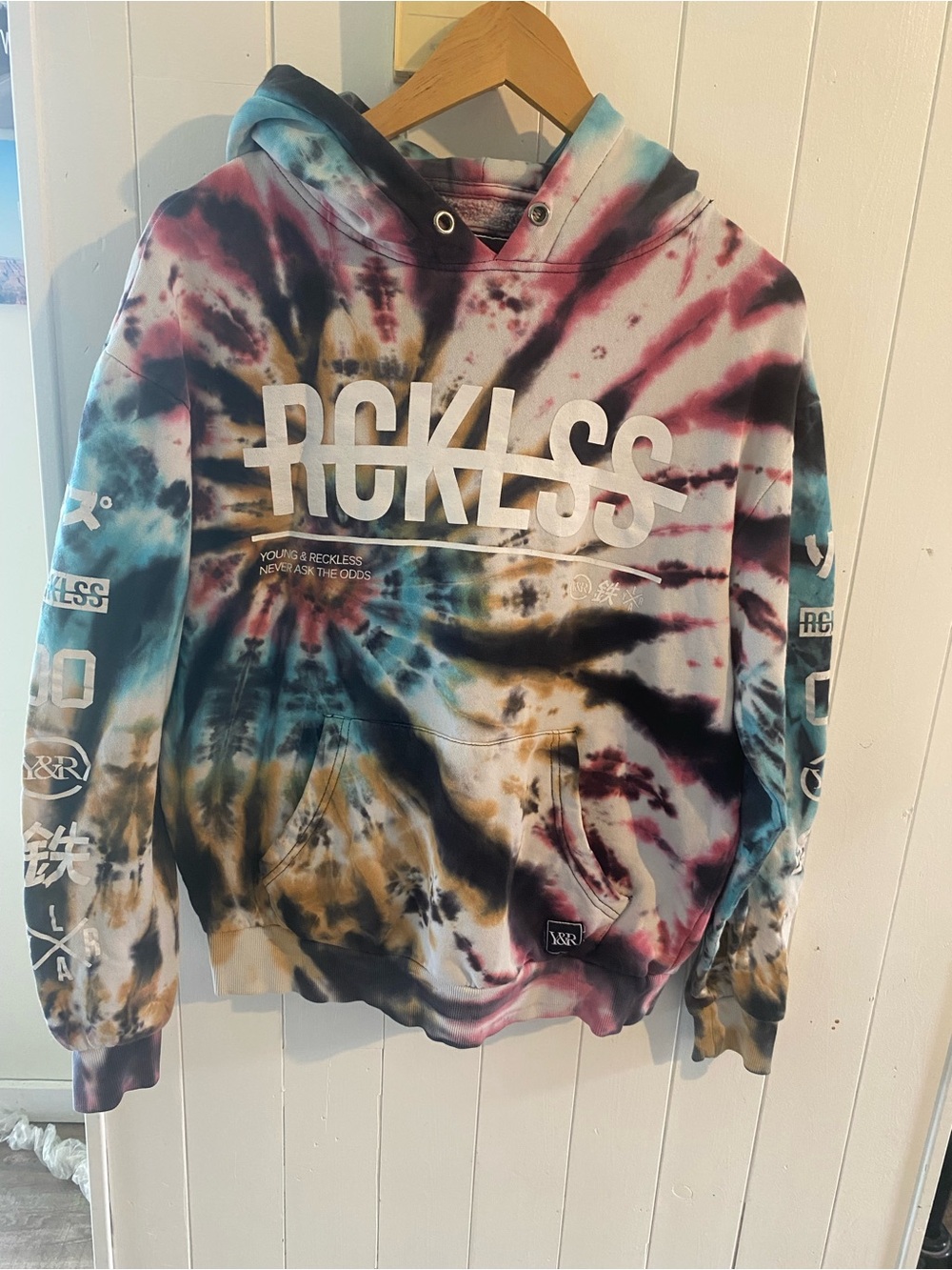 Young & Reckless Pink Black Tie-Dye Hoodie